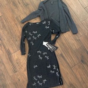 Gray firefly dress NWT paired with cardigan